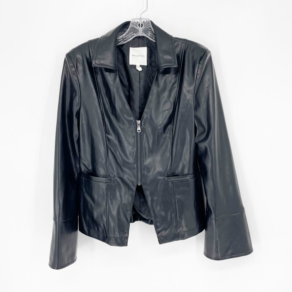Avec Les Filles Faux Leather Flare Sleeve Jacket Size Medium